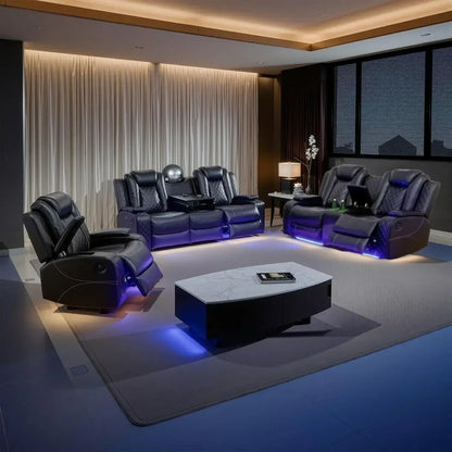 Hot sales Power Living Room Furniture Sets, Electric Recliner Chair with LED Light, Sectional Sofa Loveseat with Wireless Charging