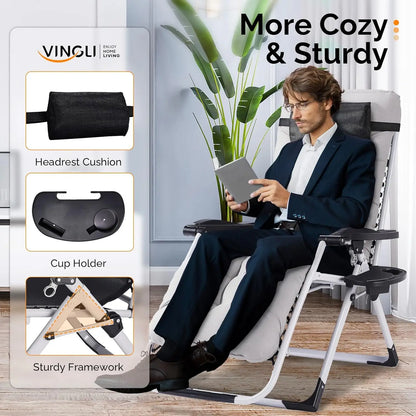 Padded Zero Gravity Lounge Chair with Removable Cushion & Tray