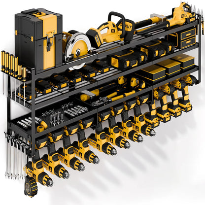 4-Tier 12-Drill Bit Rack Tool Storage Rack Heavy-Duty Large Organize 600 lb Wall-Mounted Screwdriver Wrench Garage