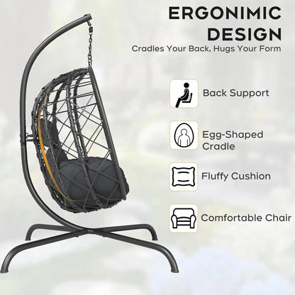 Wicker Foldable Hanging Egg Chair with Stand