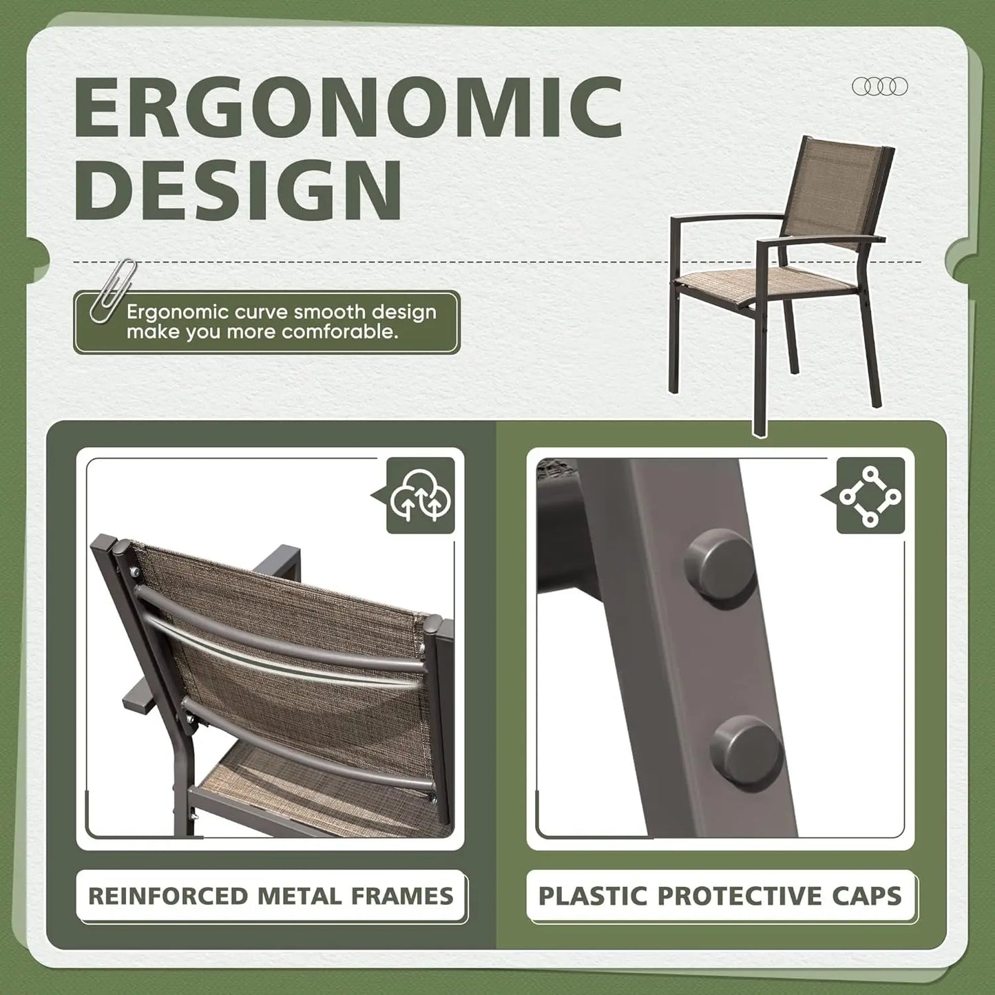 Outdoor Chairs Set of 6 Stackable Dining Chair for Backyard, Deck, Poolside (Grey)