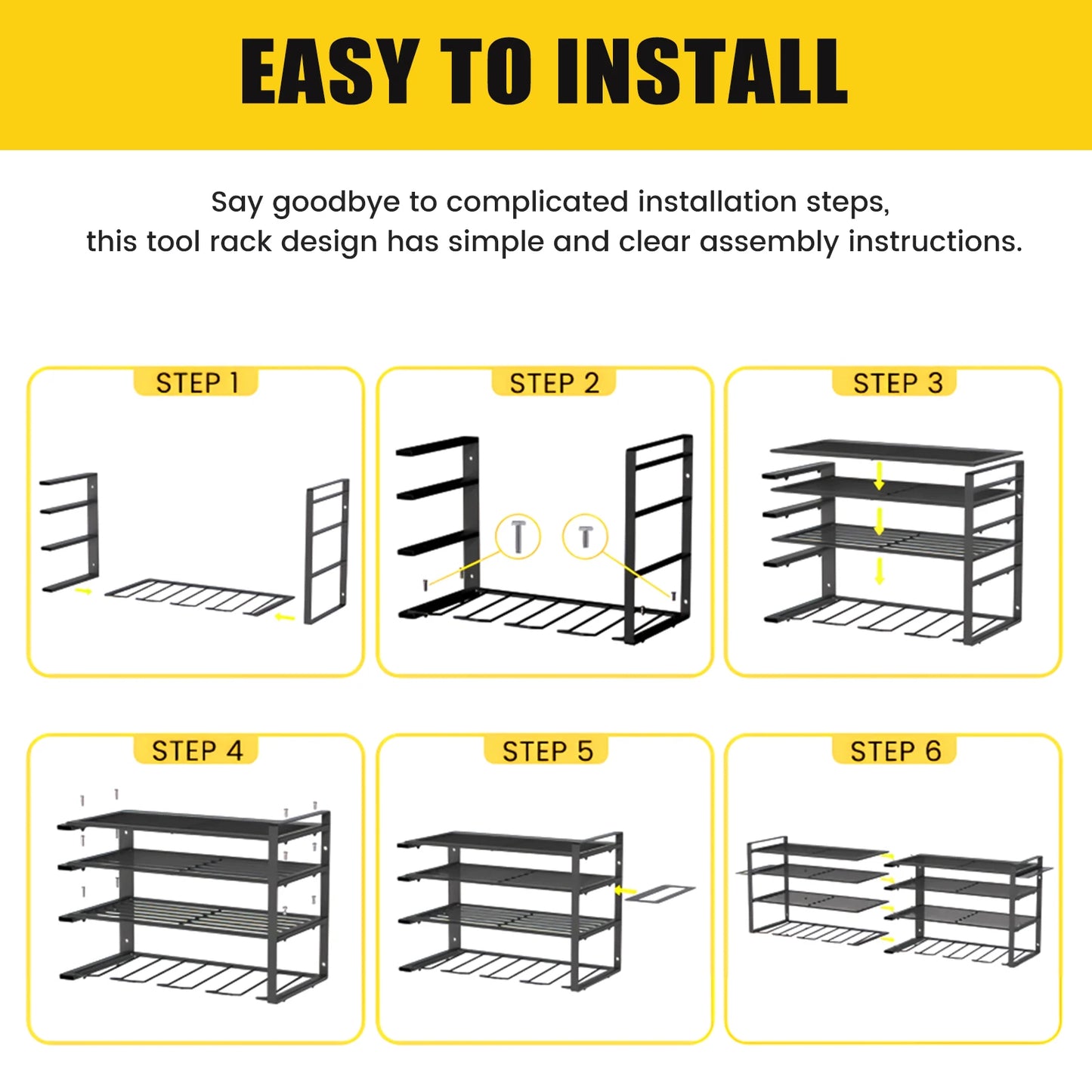 4-Tier 12-Drill Bit Rack Tool Storage Rack Heavy-Duty Large Organize 600 lb Wall-Mounted Screwdriver Wrench Garage