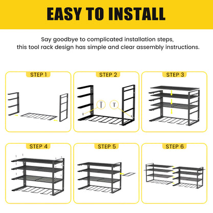 4-Tier 12-Drill Bit Rack Tool Storage Rack Heavy-Duty Large Organize 600 lb Wall-Mounted Screwdriver Wrench Garage