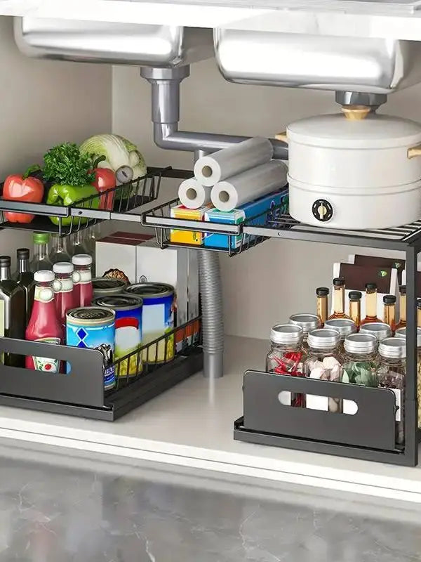 Under Sink Sliding Storage Organizer with 2 Drawers