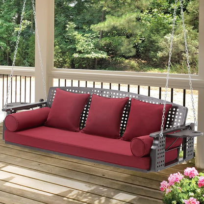 3 Seat Porch Swing with Cup Holders & 3 Back Cushions, includes Chains