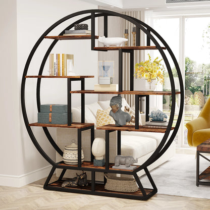 63-Inch Industrial Wood Book Shelf with Staggered Shelves