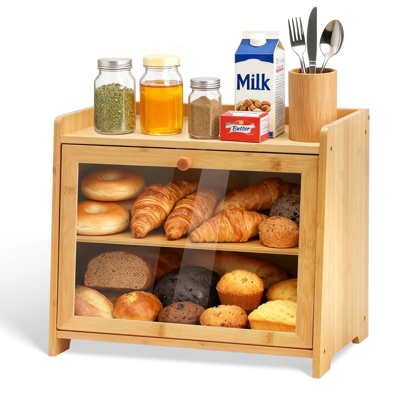 Bamboo Bread Box for Kitchen Countertop(Natural)