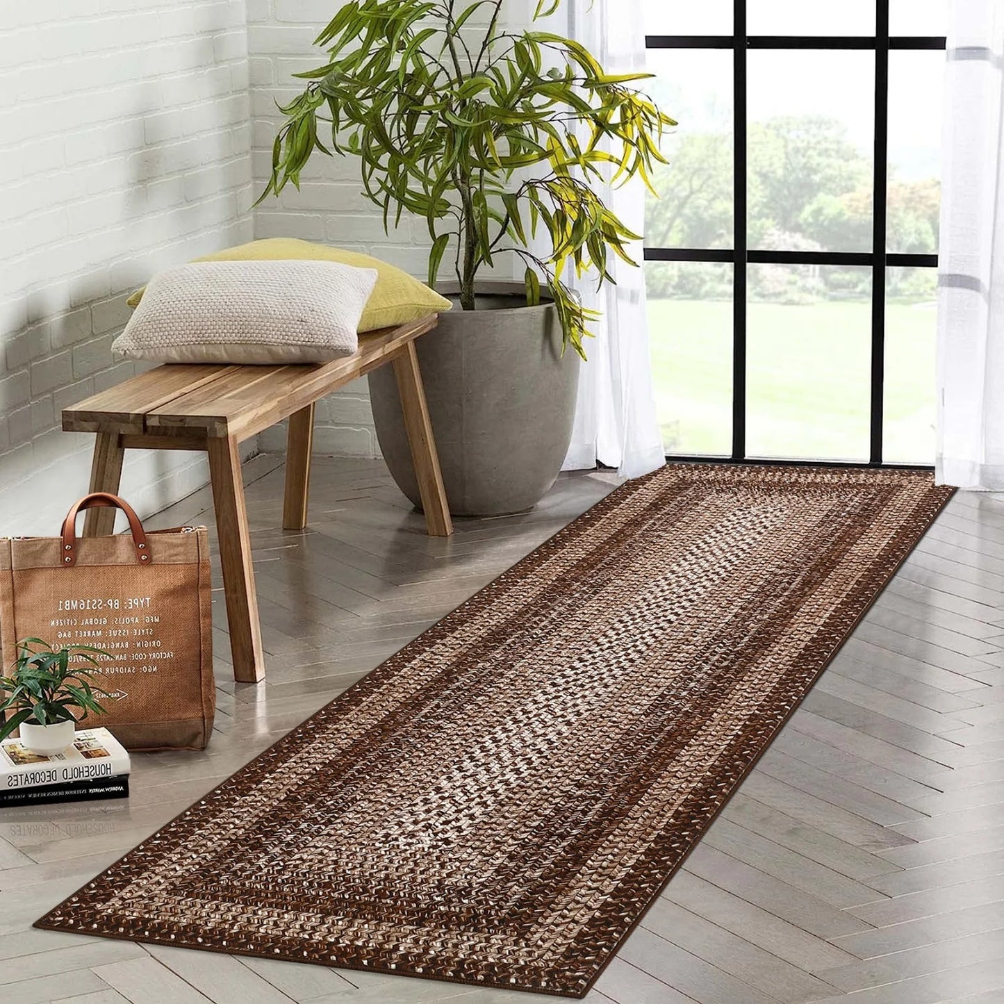 Washable Area Rugs  Braided Print Non Slip Rug