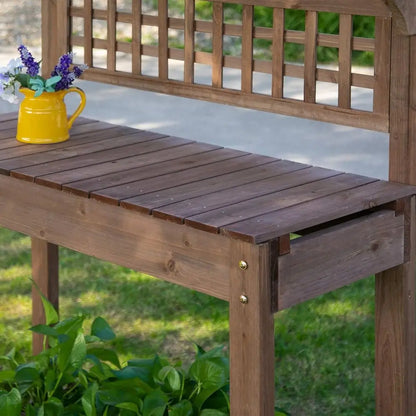 Outdoor Potting Bench Table, Wooden Workstation with Sliding Tabletop, Storage Shelf and Dry Sink, for Greenhouse, Garden, Patio