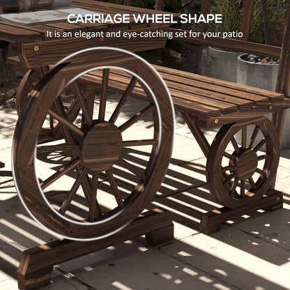 Outdoor Wooden Table and Chairs Set for 4 People, All Weather Patio Furniture with Wagon Wheel Design for Garden Deck