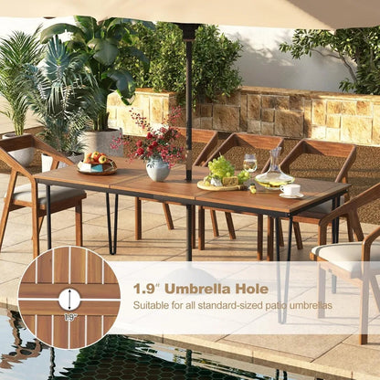 79 Inch Outdoor Dining Table, 8-Person Patio Table with 1.9 Inch Umbrella Hole, Metal Legs & Adjustable Foot Pads