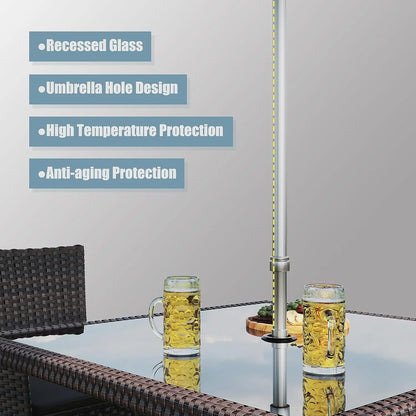 10 Piece Outdoor Dining Set, All-Weather Rattan Patio Furniture Set with Umbrella Hole Tempered Glass Square Table,, Customized