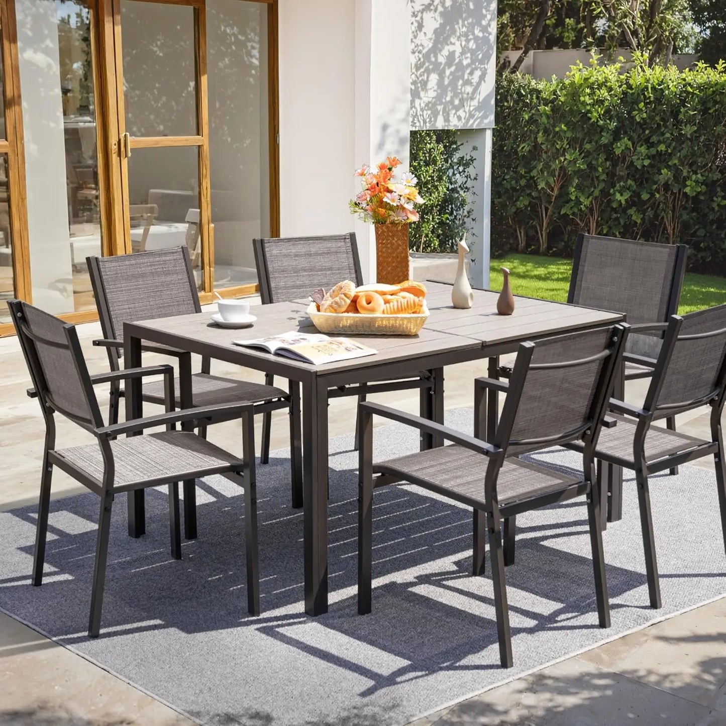 Outdoor Chairs Set of 6 Stackable Dining Chair for Backyard, Deck, Poolside (Grey)