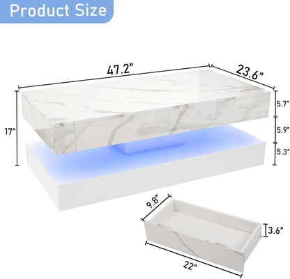 Modern Stylish Coffee Table with LED lights and 2 Storage Drawers