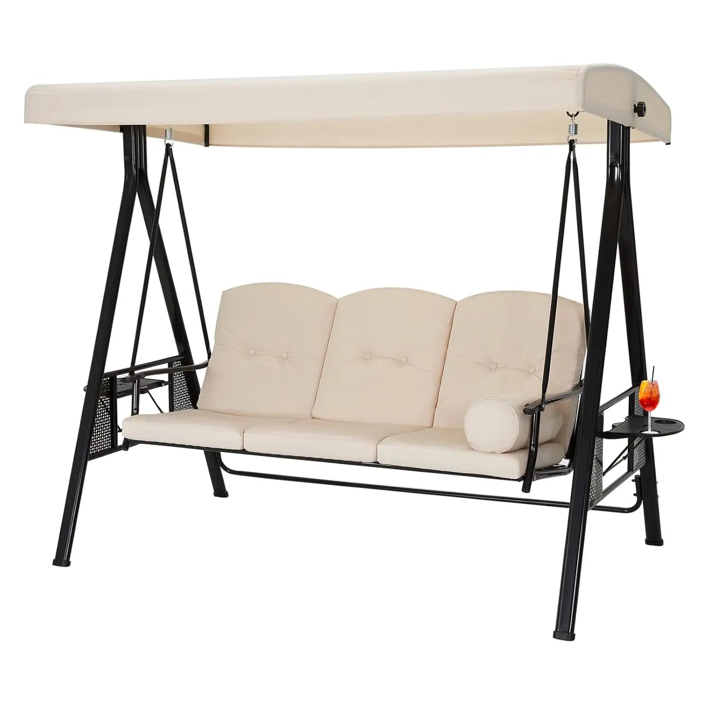 Outdoor 3-Seat Porch Swing with Adjustable Canopy