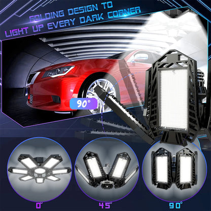 Folding Garage Lighting 120W LED Light E26 E27 Ceiling Lamp LED High Bay Lights UFO Deformable Bulb Garagenleuchte for Workshop