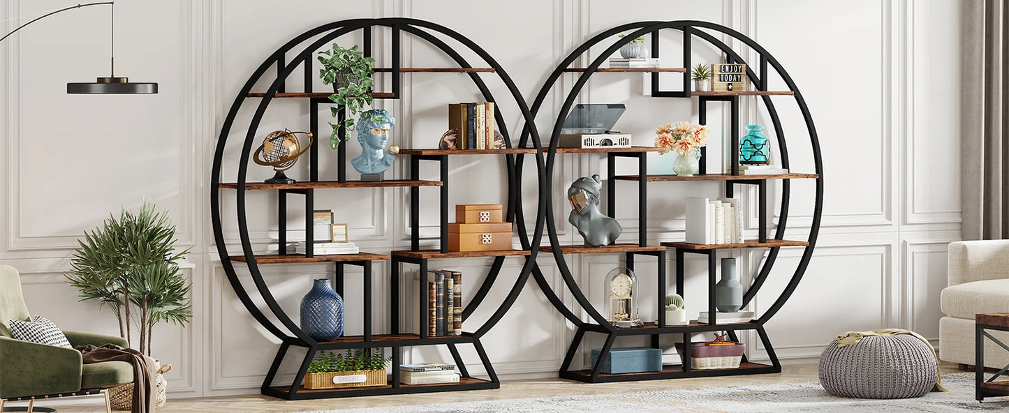 63-Inch Industrial Wood Book Shelf with Staggered Shelves