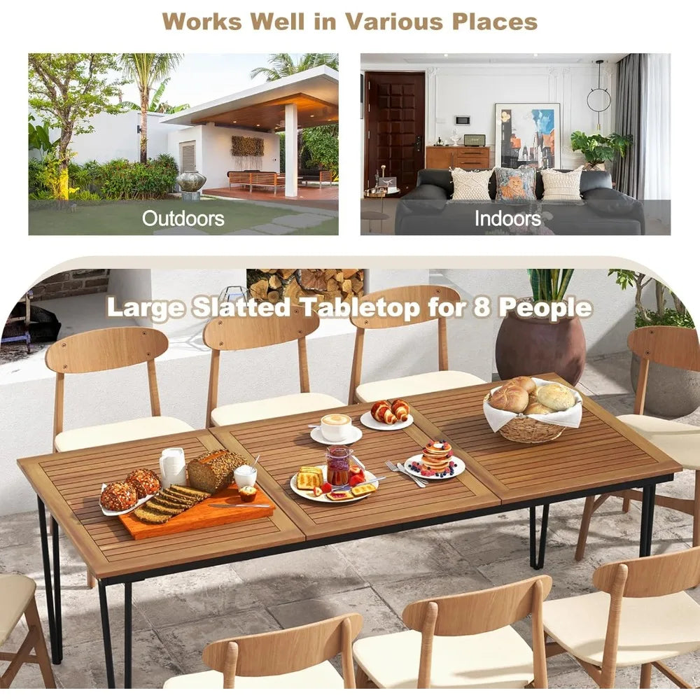 79 Inch Outdoor Dining Table, 8-Person Patio Table with 1.9 Inch Umbrella Hole, Metal Legs & Adjustable Foot Pads