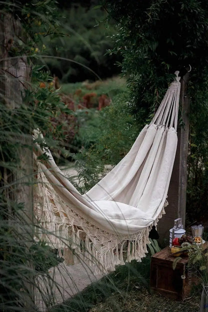 Handmade Boho Large Brazilian Macrame Fringe Double Hammock Swing Chair for Beach, Yard, Patio Indoor Outdoor Decor
