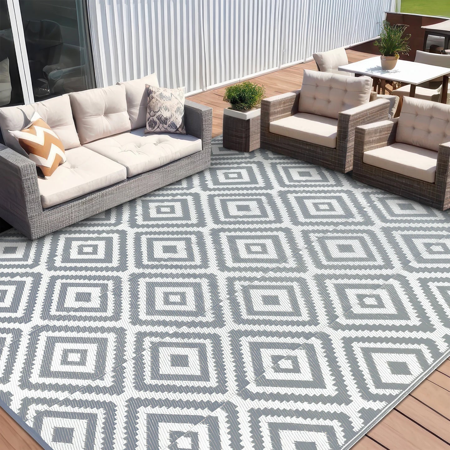 8‘x10' Outdoor Rug Waterproof Recycled Plastic Straw Rug Patio Rug Indoor Outdoor Carpet for Patio Deck Camping RV Beach