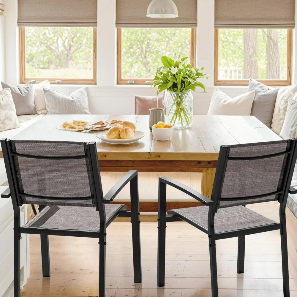 Outdoor Chairs Set of 6 Stackable Dining Chair for Backyard, Deck, Poolside (Grey)