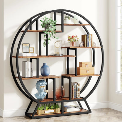 63-Inch Industrial Wood Book Shelf with Staggered Shelves