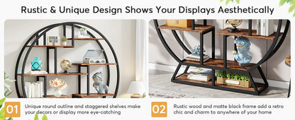 63-Inch Industrial Wood Book Shelf with Staggered Shelves