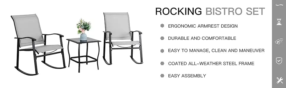 3 Piece Outdoor Rocking Bistro Set