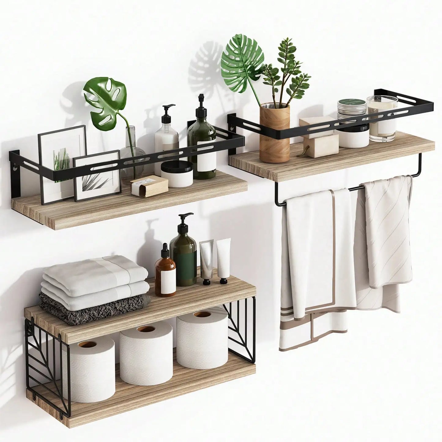 Tomnk 3+1 Tier Wall Mounted Bathroom Shelves  and Towel Bar