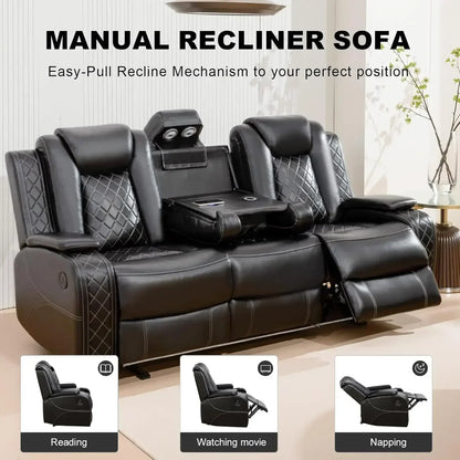 Hot sales Power Living Room Furniture Sets, Electric Recliner Chair with LED Light, Sectional Sofa Loveseat with Wireless Charging