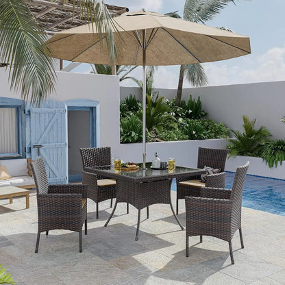 10 Piece Outdoor Dining Set, All-Weather Rattan Patio Furniture Set with Umbrella Hole Tempered Glass Square Table,, Customized