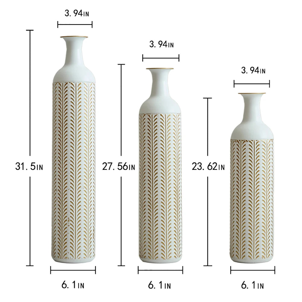 Floor Metal Vase 3-piece Set, Modern Home Metal Decoration Drop-shaped Vase