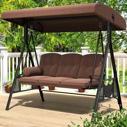 Outdoor 3-Seat Porch Swing with Adjustable Canopy