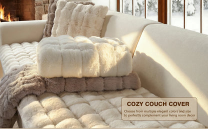 Thick Fluffy Faux Rabbit Fur Sofa Cover White Non-slip