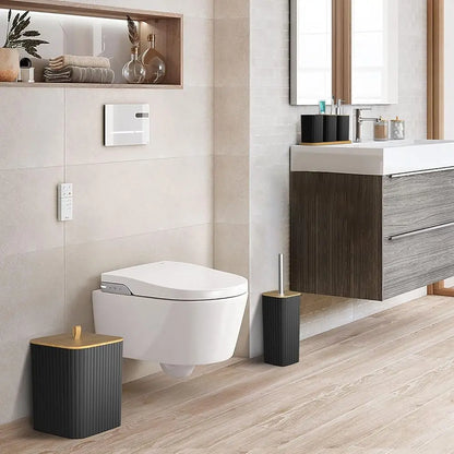 22-Piece Black Bathroom Accessory Set: Shower Curtain, Trash Bin, Toilet Brush Holder, and Soap Dispenser for Stylish Home Bath