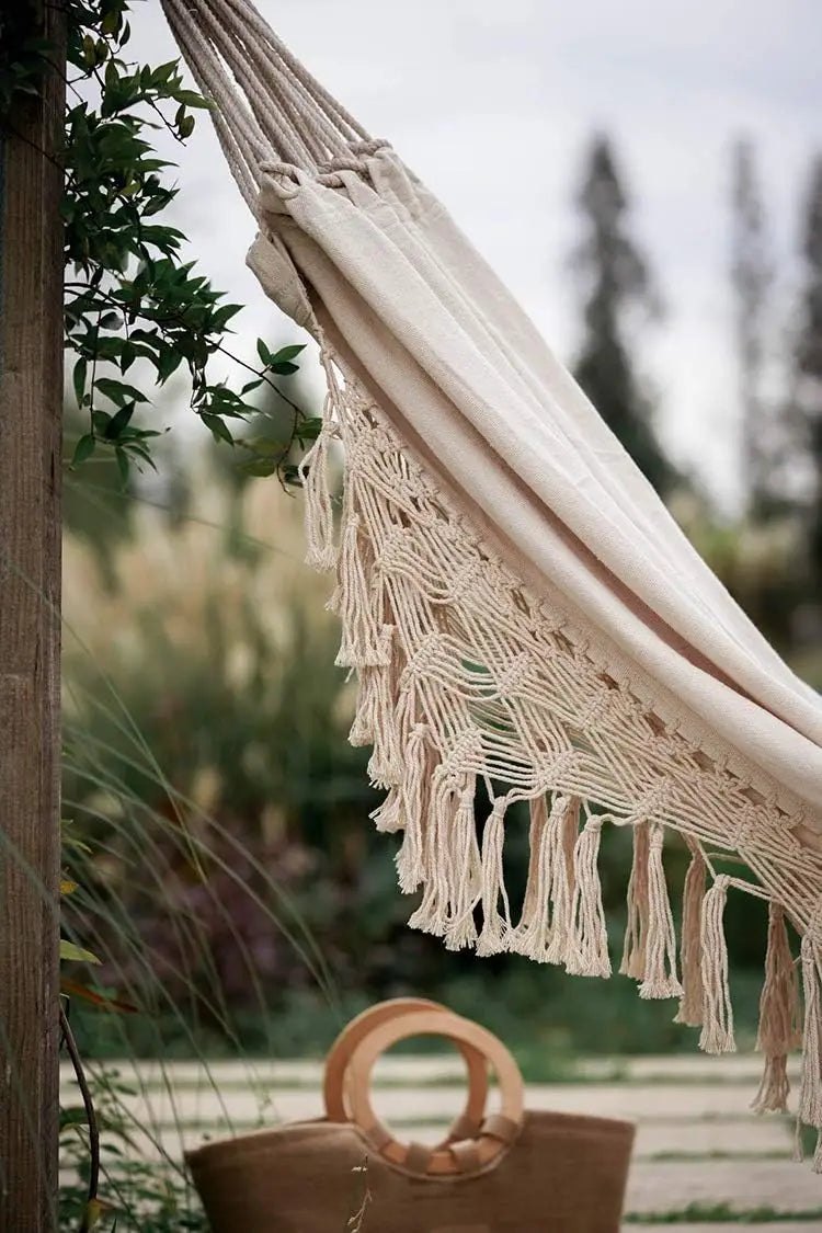 Handmade Boho Large Brazilian Macrame Fringe Double Hammock Swing Chair for Beach, Yard, Patio Indoor Outdoor Decor