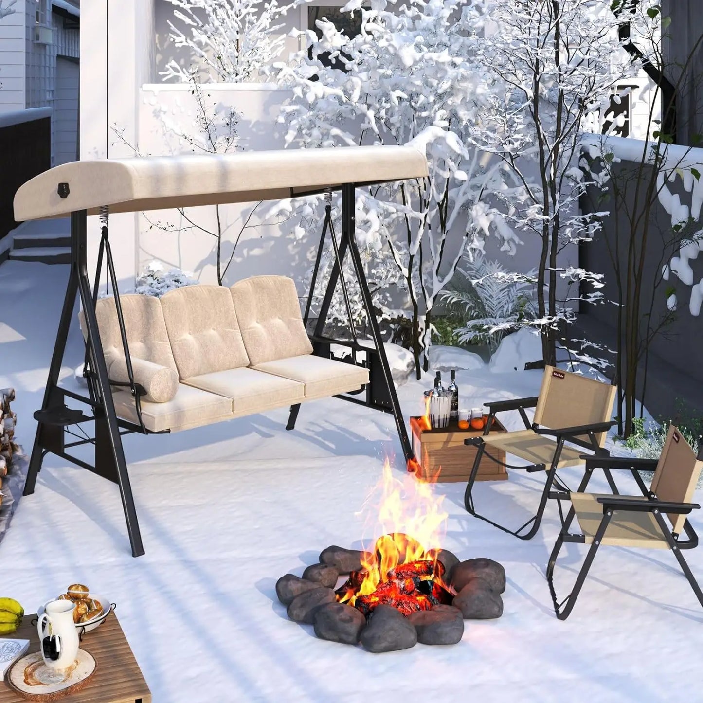 Outdoor 3-Seat Porch Swing with Adjustable Canopy