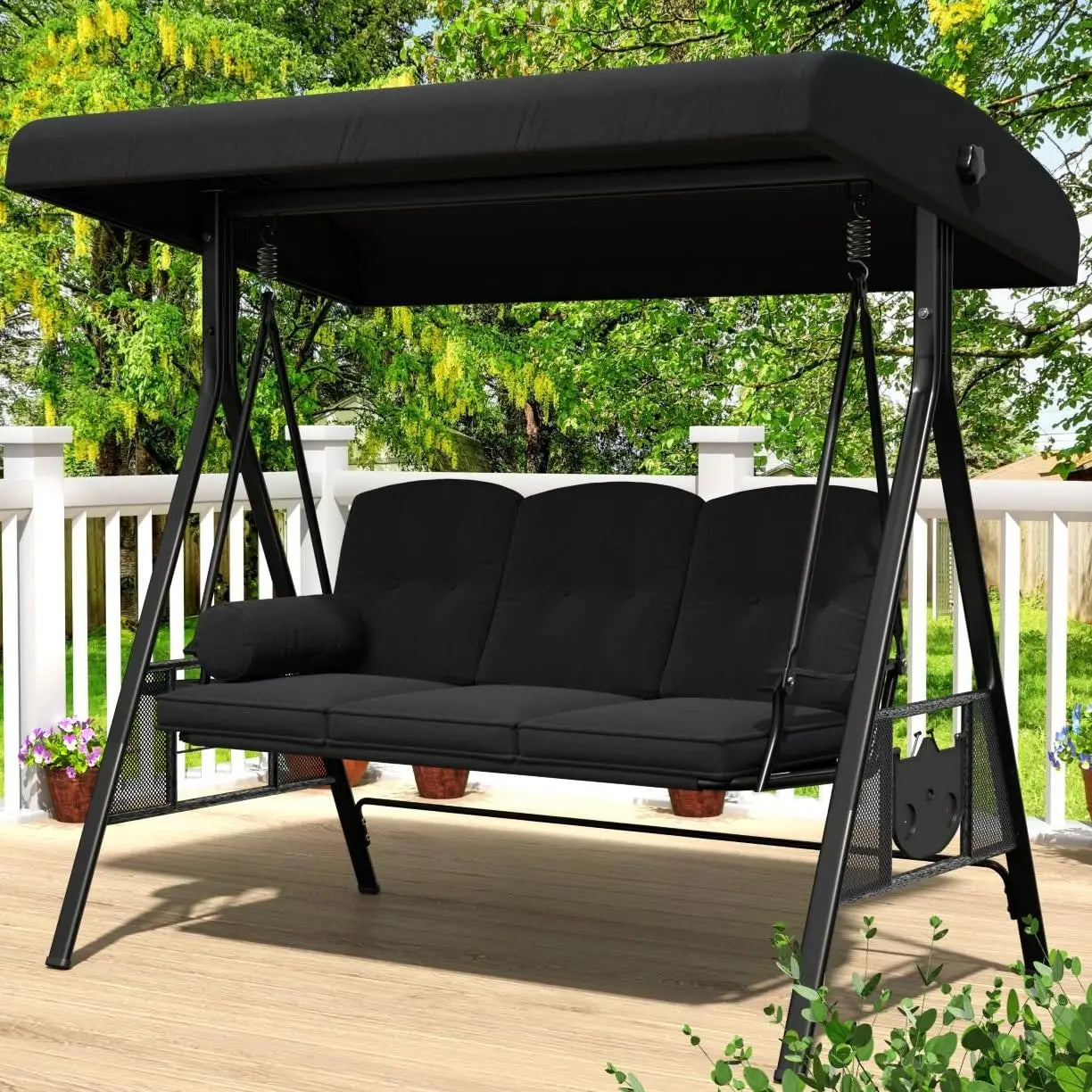Outdoor 3-Seat Porch Swing with Adjustable Canopy