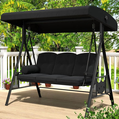 Outdoor 3-Seat Porch Swing with Adjustable Canopy