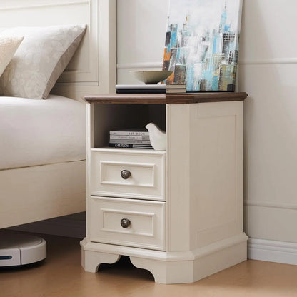 Farmhouse Nightstand Set of 2 with Charging Station 18' End Table with 2 Drawers