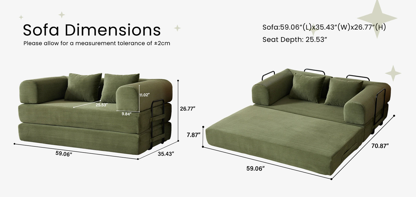79'' Boneless Couch Foldable Convertible Futon Sleeper Sofa Bed
