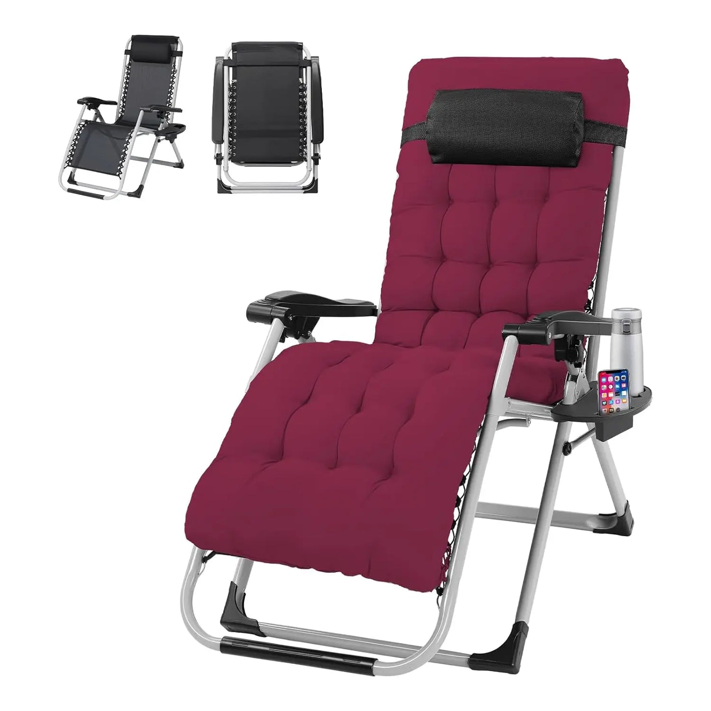 Padded Zero Gravity Lounge Chair with Removable Cushion & Tray