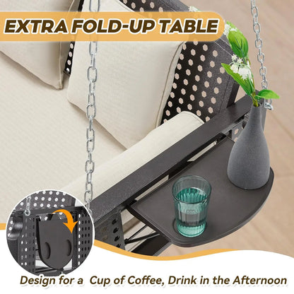 3 Seat Porch Swing with Cup Holders & 3 Back Cushions, includes Chains