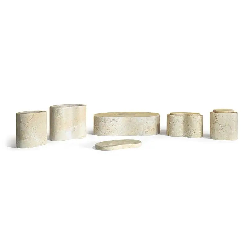 Natural Marble Bathroom Accessories Set - Gold Yellow Beige Genuine Stone Decor