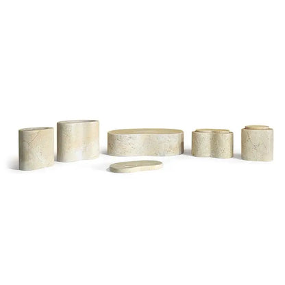 Natural Marble Bathroom Accessories Set - Gold Yellow Beige Genuine Stone Decor