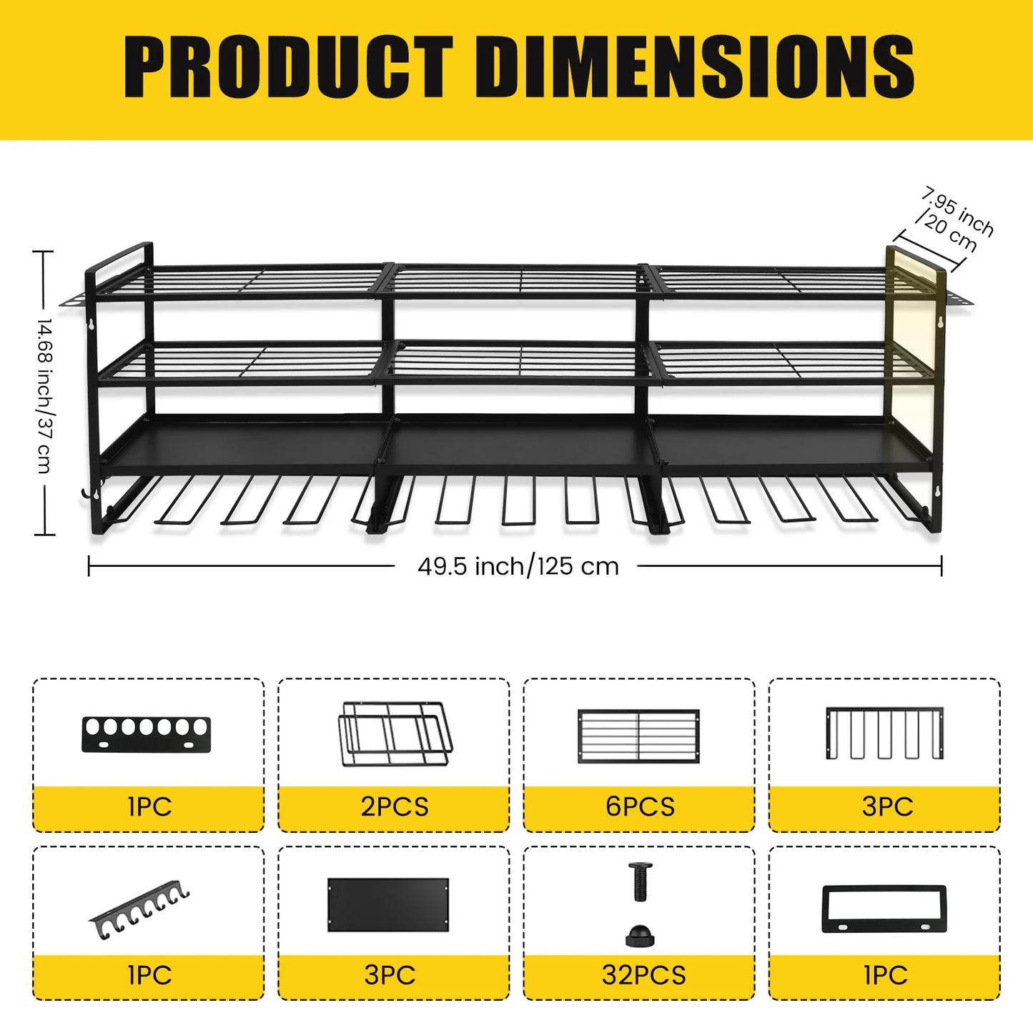 4-Tier 12-Drill Bit Rack Tool Storage Rack Heavy-Duty Large Organize 600 lb Wall-Mounted Screwdriver Wrench Garage