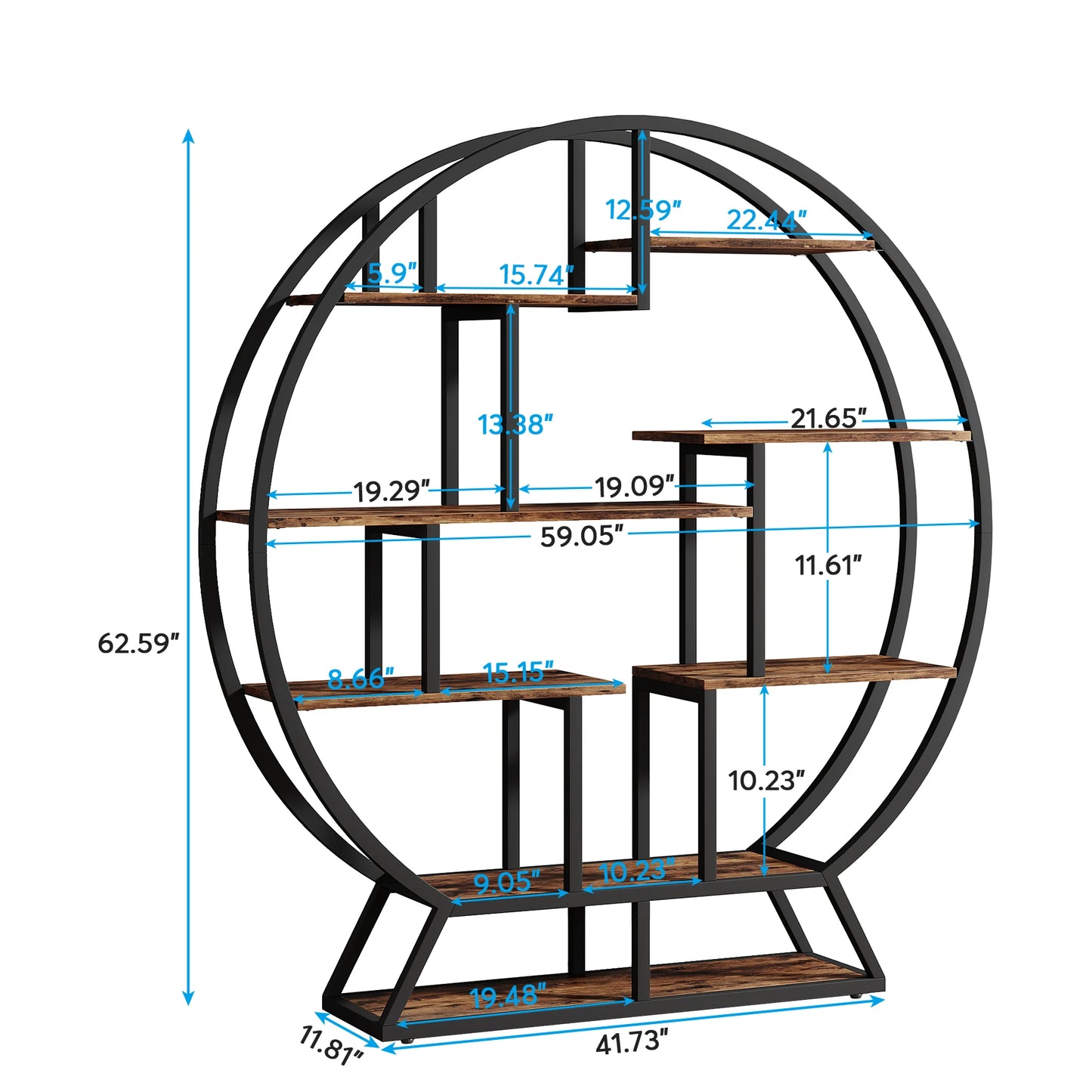63-Inch Industrial Wood Book Shelf with Staggered Shelves