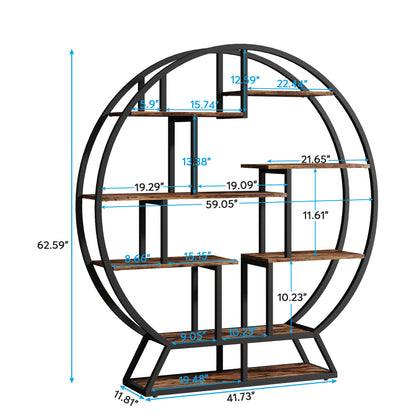 63-Inch Industrial Wood Book Shelf with Staggered Shelves
