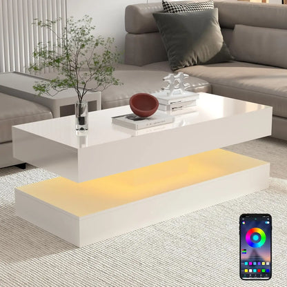 Modern Stylish Coffee Table with LED lights and 2 Storage Drawers
