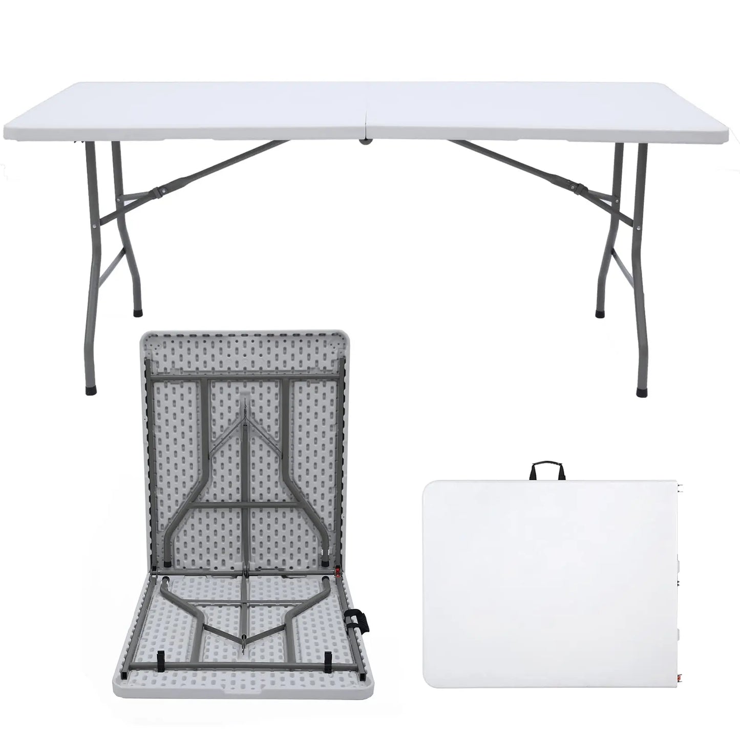 Folding Table 6 FT Lightweight Portable Plastic Fold-in-Half Utility Foldable Table Suitable to Hold Large, Plastic Dining Indoo